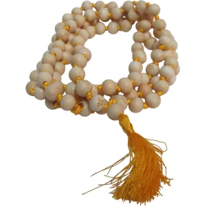 108ct 9mm Tulsi Wood Beads Tibetan Hindu Buddhist Om Carved Mala Bead Necklace w/ Gift Pouch