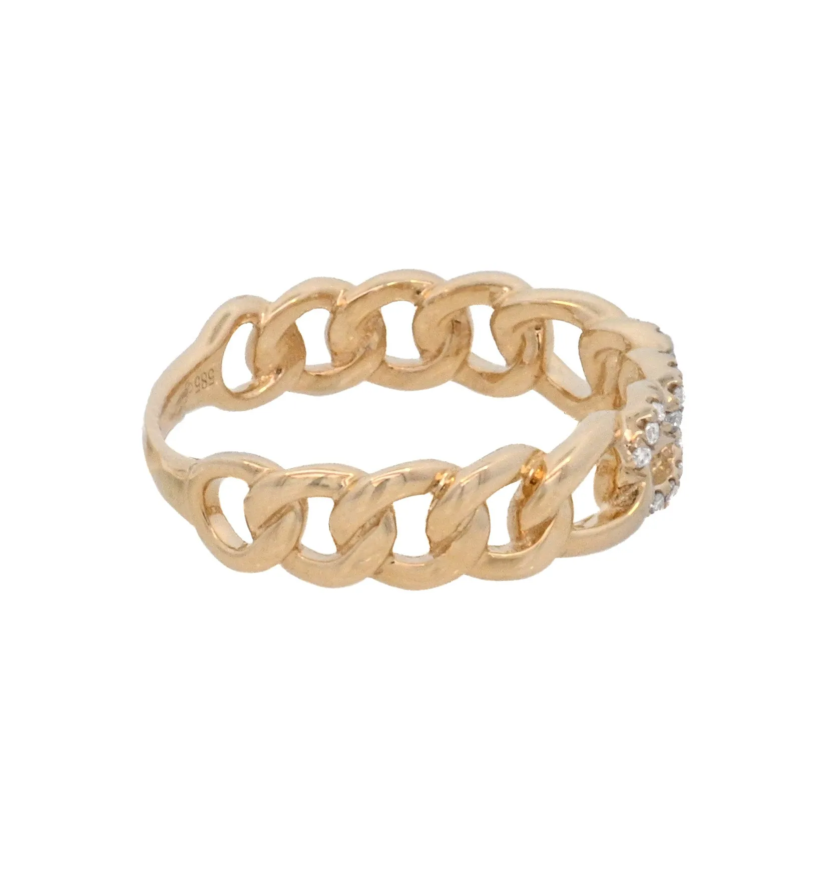 14K Yellow Gold 0.08ct. Diamond Cuban Link Fashion Ring