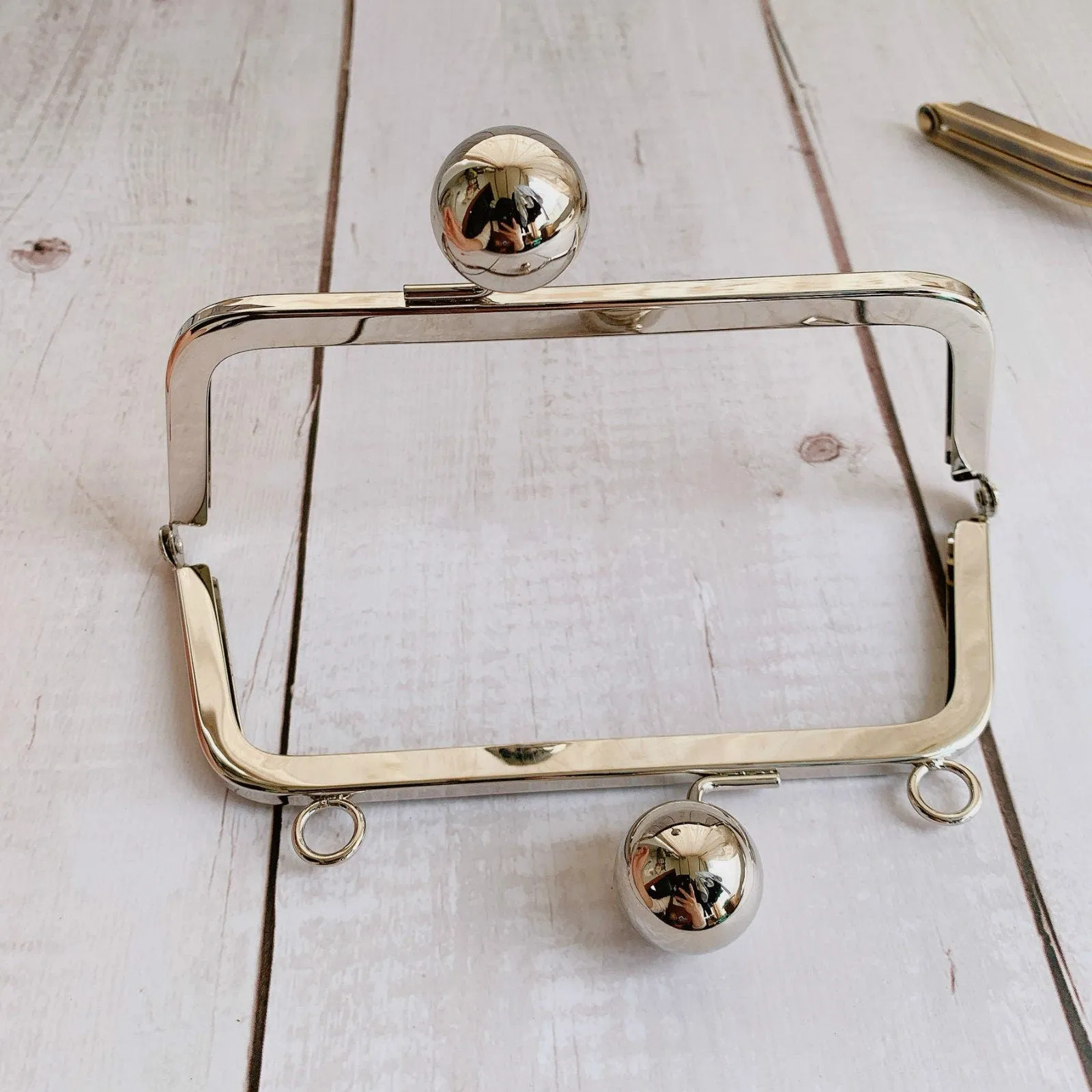 17.5cm Bronze/Silver Metal Purse Frame With Large Kisslock Clutch Purse Frame