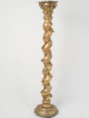 19th Century French Tall Twisted Column Pedestal w/ Grapes & gold patina 53½"