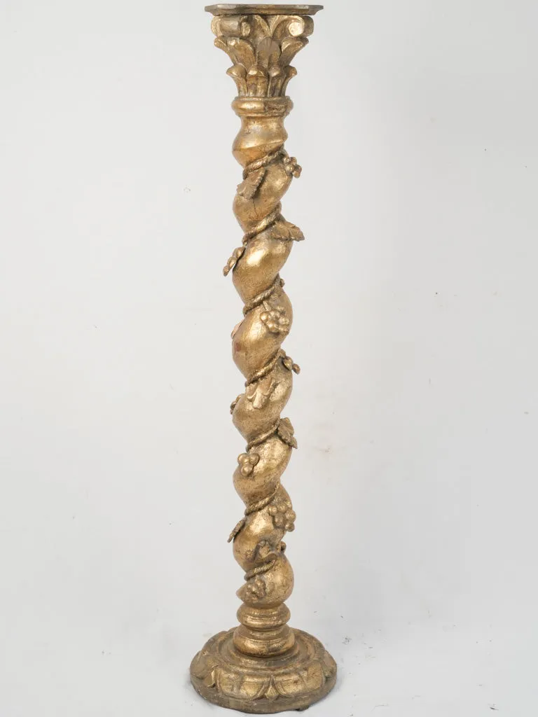 19th Century French Tall Twisted Column Pedestal w/ Grapes & gold patina 53½"