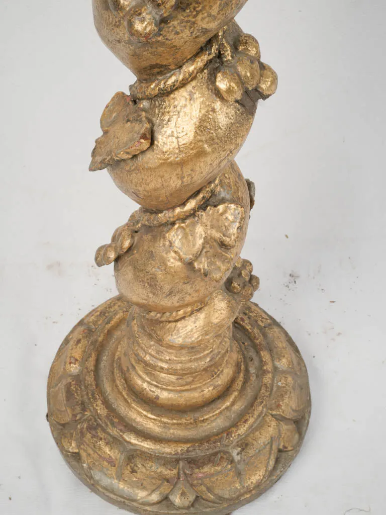 19th Century French Tall Twisted Column Pedestal w/ Grapes & gold patina 53½"