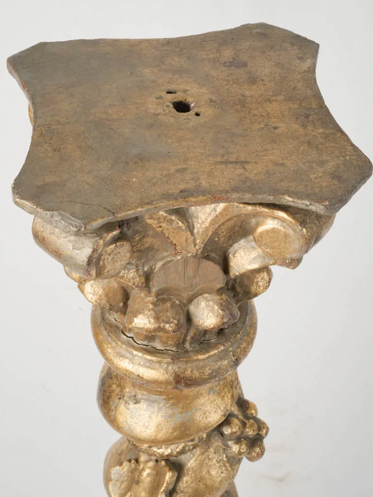 19th Century French Tall Twisted Column Pedestal w/ Grapes & gold patina 53½"
