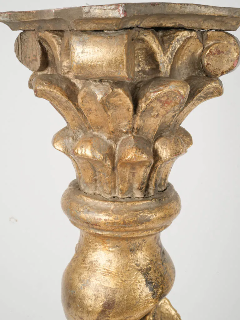 19th Century French Tall Twisted Column Pedestal w/ Grapes & gold patina 53½"