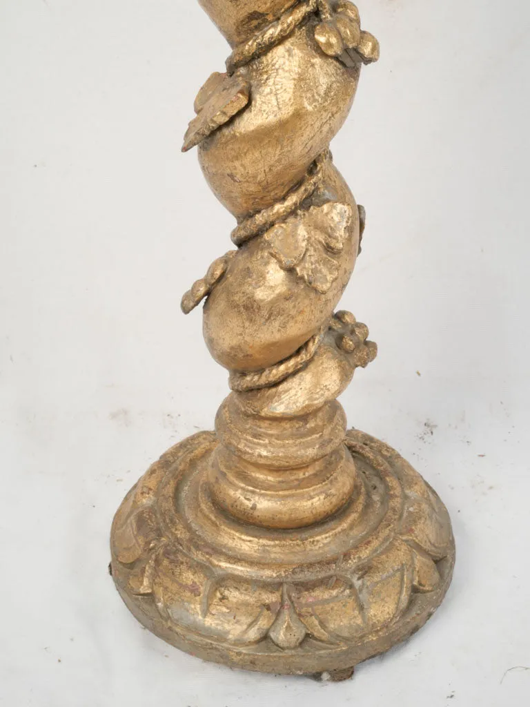 19th Century French Tall Twisted Column Pedestal w/ Grapes & gold patina 53½"