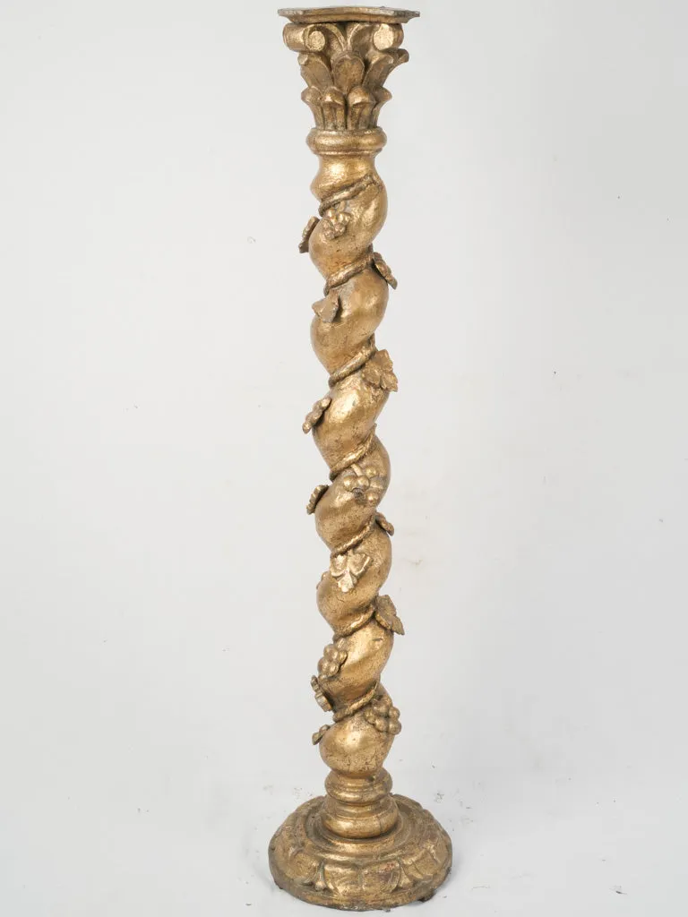 19th Century French Tall Twisted Column Pedestal w/ Grapes & gold patina 53½"