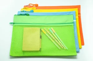 2 Compartment Fabric Neon Colour Zipper Pencil Case (A4)