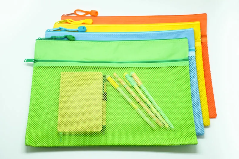 2 Compartment Fabric Neon Colour Zipper Pencil Case (A4)
