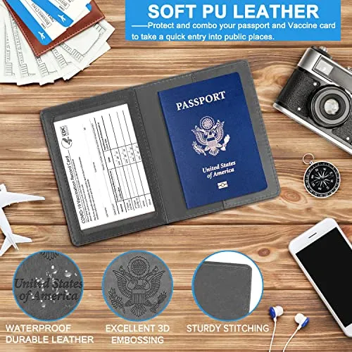 2 Pack Passport and Vaccine Card Holder Combo Passport Holder