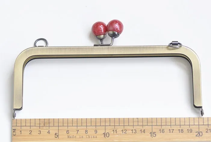 21cm (8") Bronze Purse Frame Handbag Wedding Bag Maker With Red Stone Pattern Kiss-lock