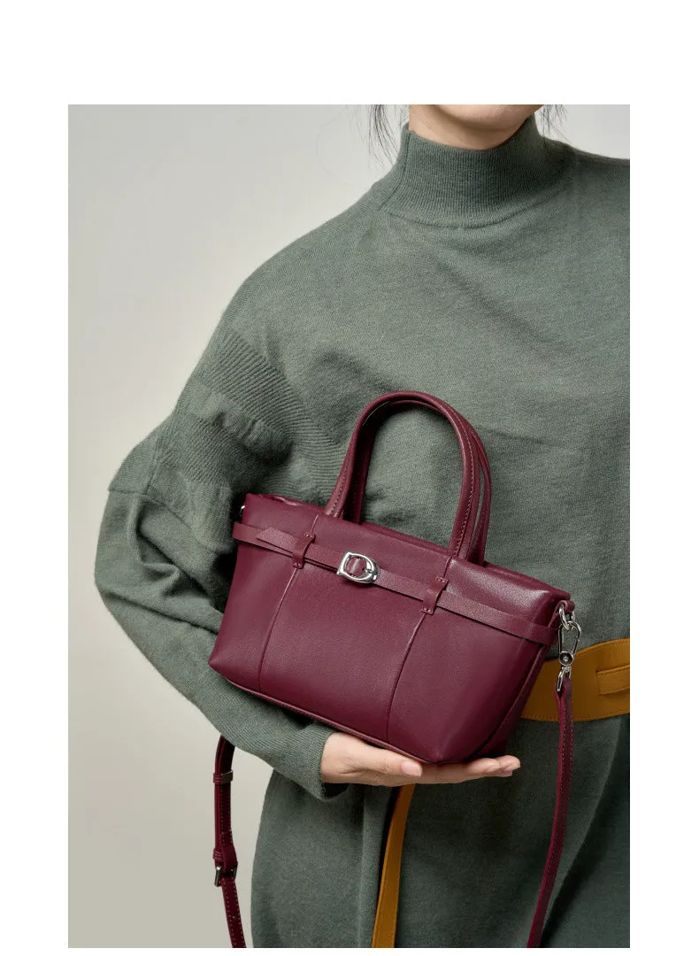22CM cowhide single shoulder women's leather handbag 2951 wine Red