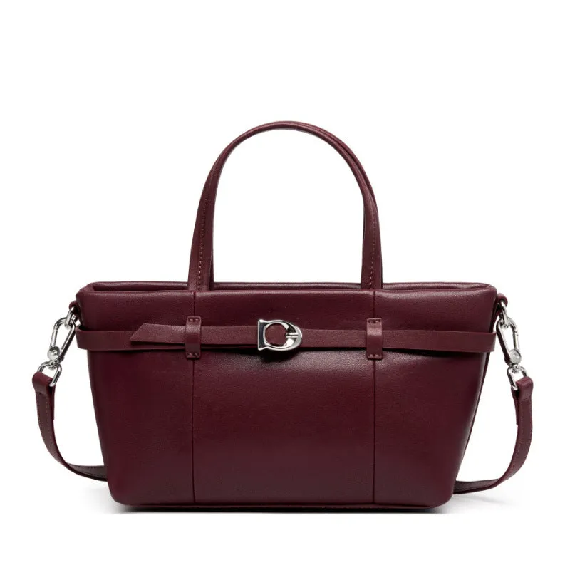 22CM cowhide single shoulder women's leather handbag 2951 wine Red
