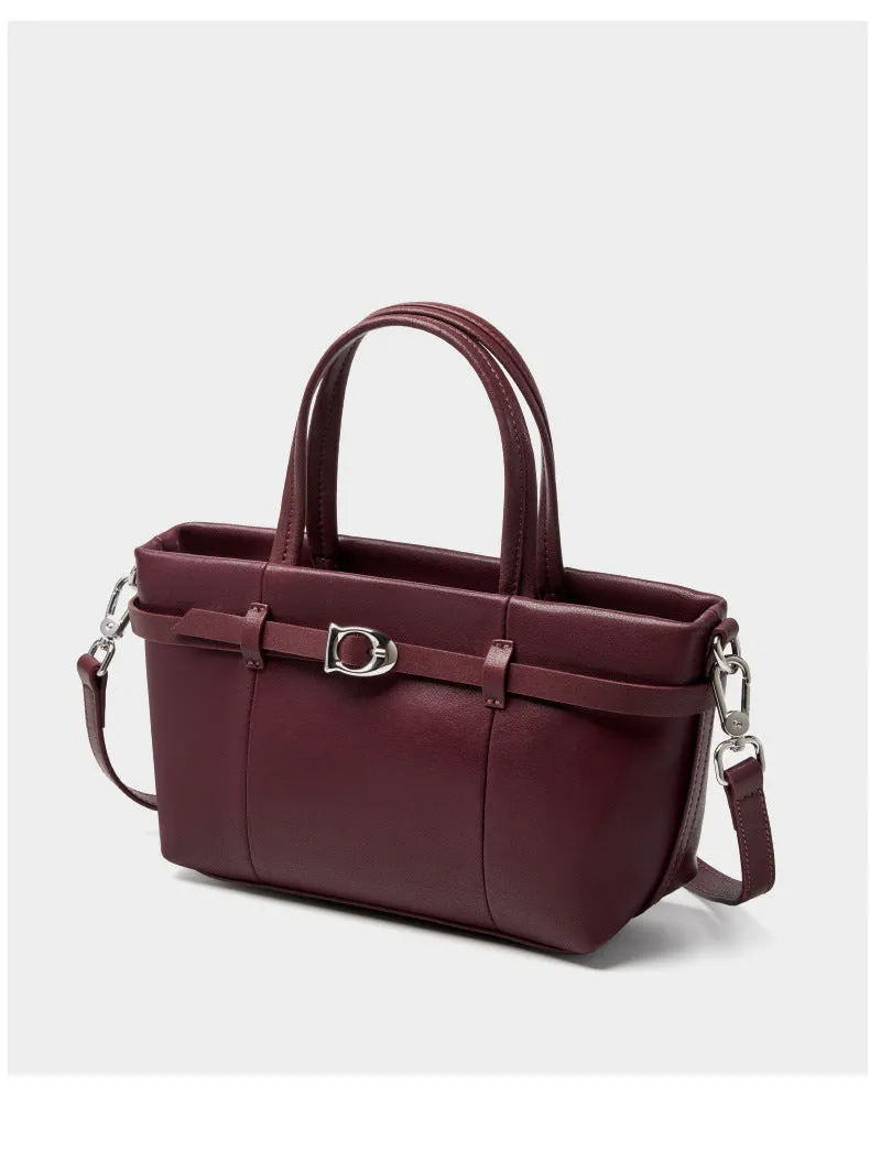 22CM cowhide single shoulder women's leather handbag 2951 wine Red