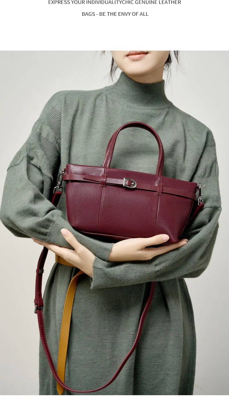 22CM cowhide single shoulder women's leather handbag 2951 wine Red