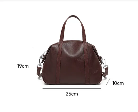 25CM New niche genuine leather shoulder Boston pillow handbag 2898 brown