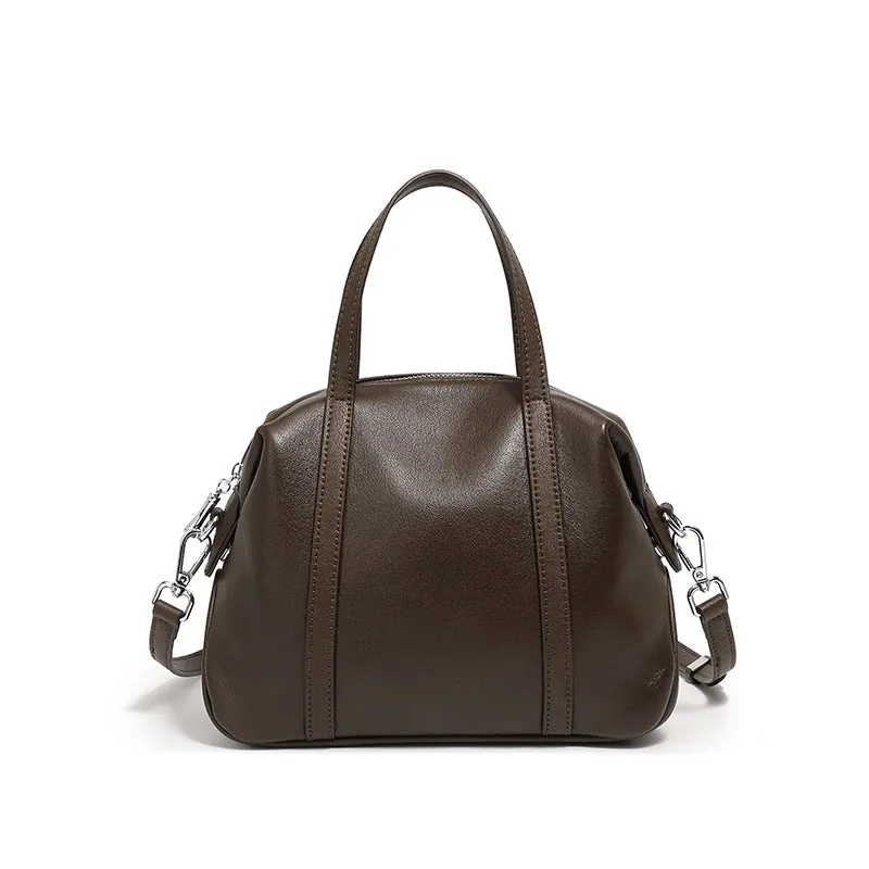 25CM New niche genuine leather shoulder Boston pillow handbag 2898 brown
