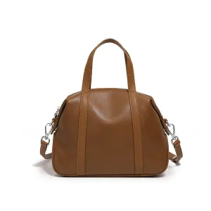 25CM New niche genuine leather shoulder Boston pillow handbag 2898 brown