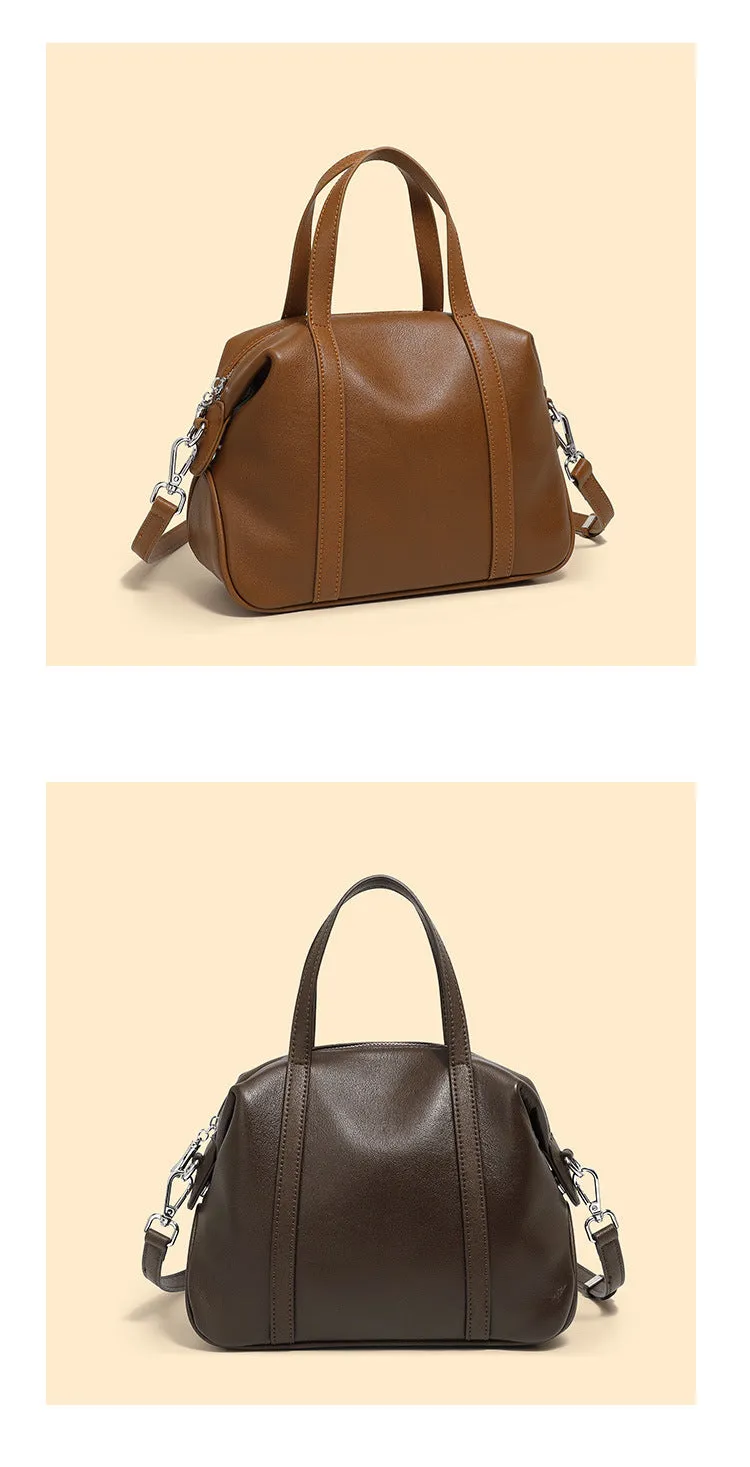 25CM New niche genuine leather shoulder Boston pillow handbag 2898 brown