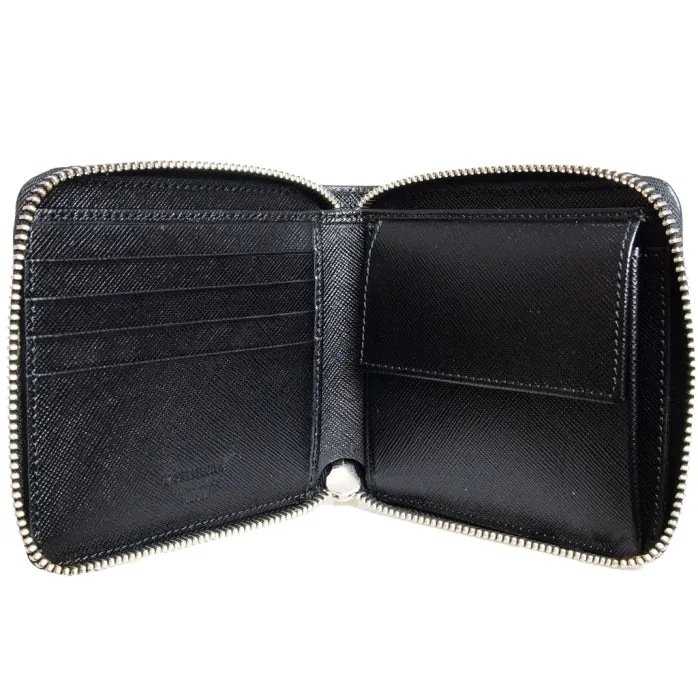 4 Credit-Cards Zipped Saffiano Leather Wallet Black