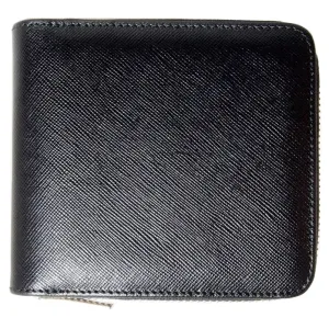 4 Credit-Cards Zipped Saffiano Leather Wallet Black