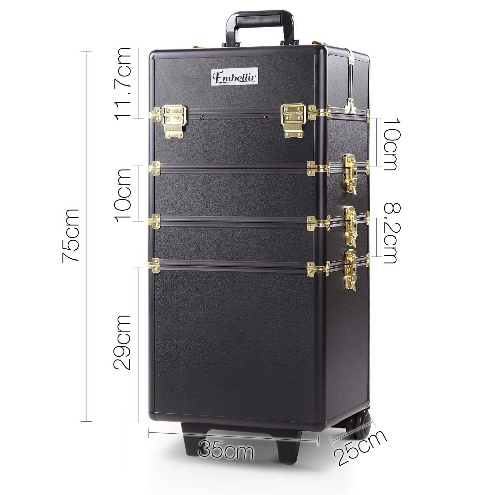 7-in-1 Makeup Trolley w/ Wheels, Gold, Adjustable Trays - Embellir