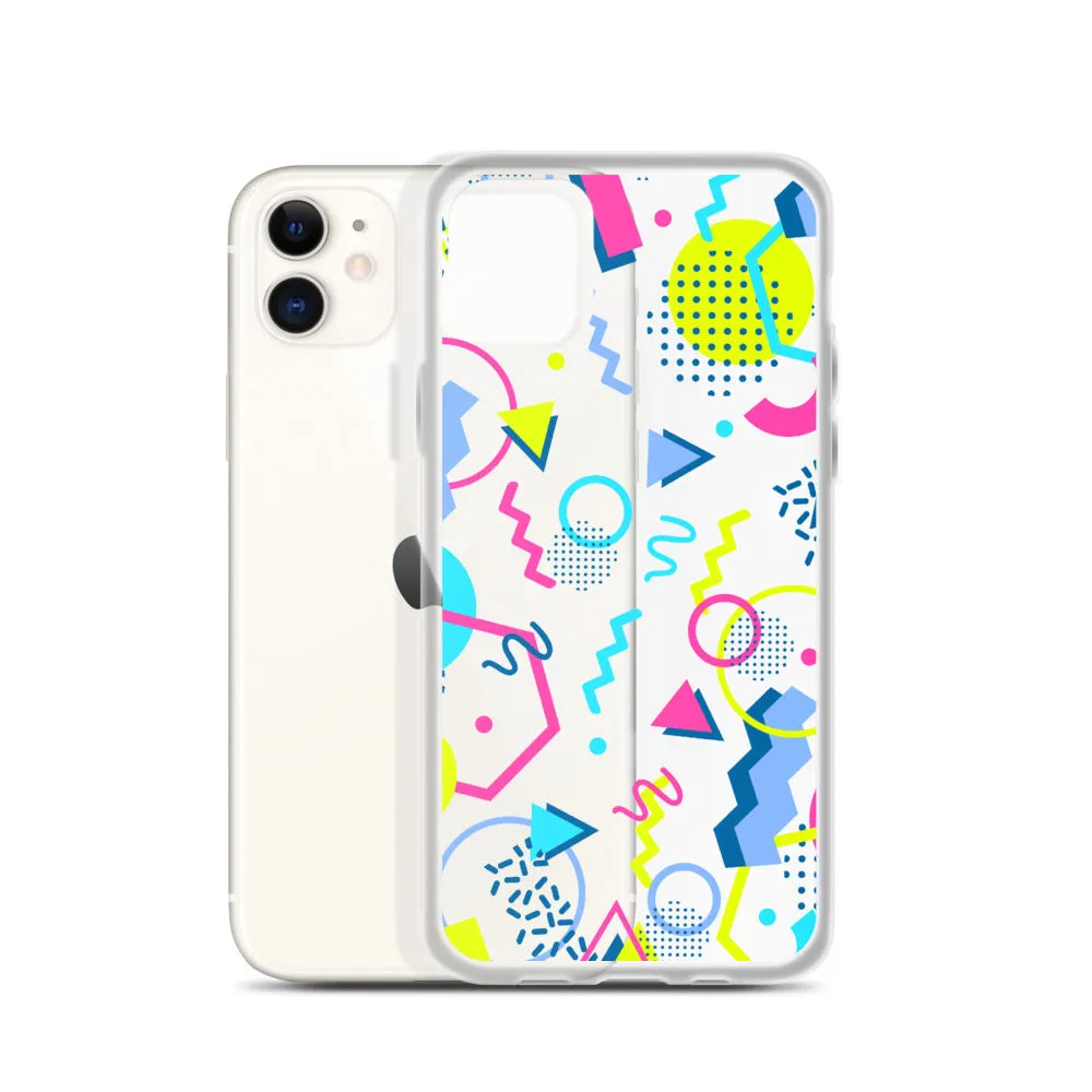 80s Geometric Colorful iPhone 15 14 13 12 Pro Max Clear Case, 1980s Pop Art Print Cute Aesthetic iPhone 11 Mini SE XS XR X 7 8 Cell Phone