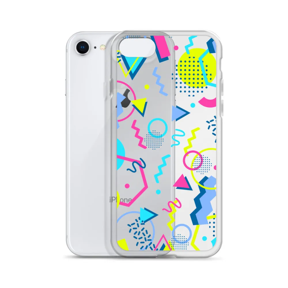 80s Geometric Colorful iPhone 15 14 13 12 Pro Max Clear Case, 1980s Pop Art Print Cute Aesthetic iPhone 11 Mini SE XS XR X 7 8 Cell Phone