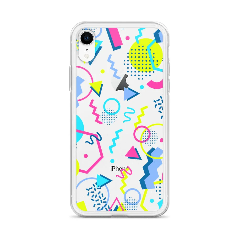 80s Geometric Colorful iPhone 15 14 13 12 Pro Max Clear Case, 1980s Pop Art Print Cute Aesthetic iPhone 11 Mini SE XS XR X 7 8 Cell Phone