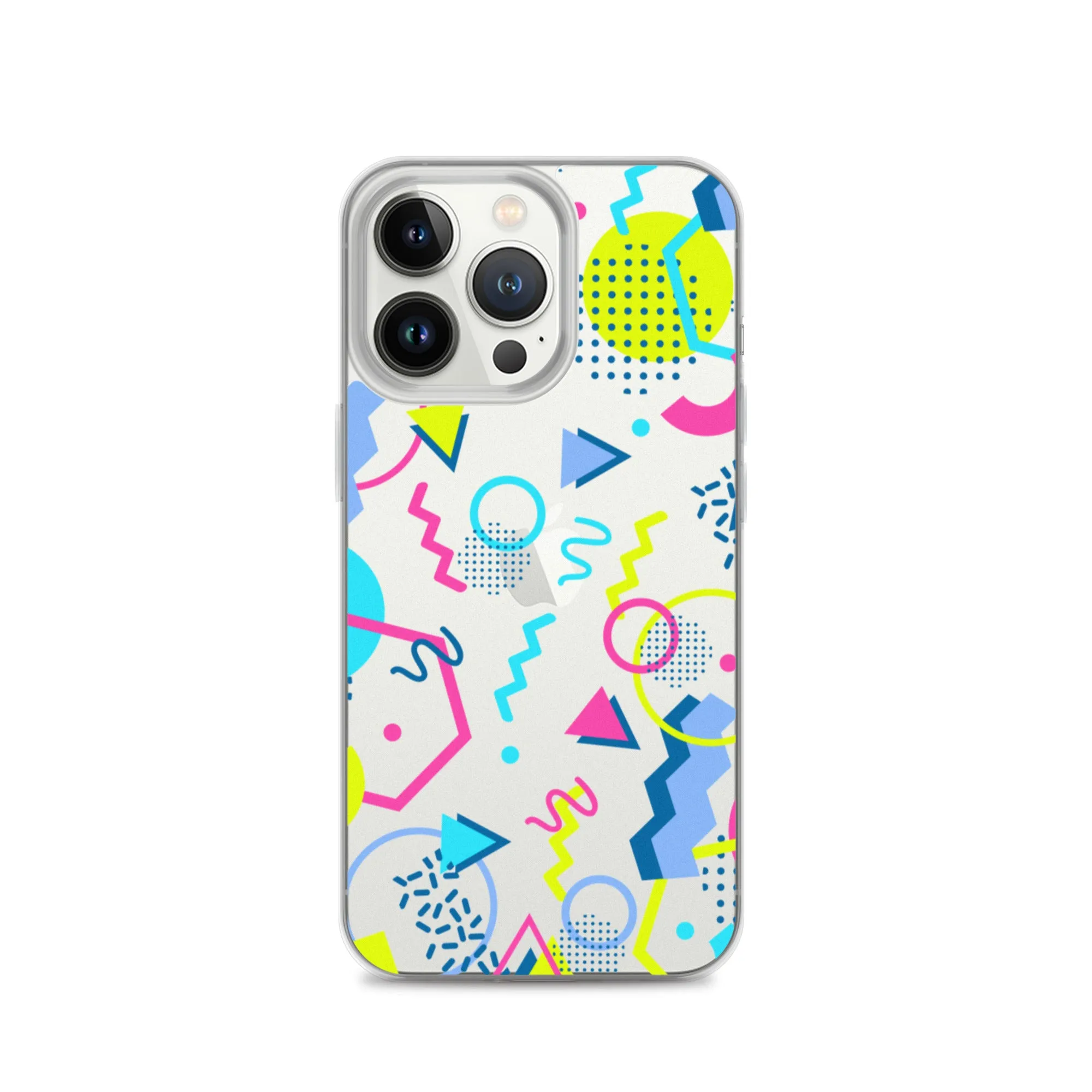 80s Geometric Colorful iPhone 15 14 13 12 Pro Max Clear Case, 1980s Pop Art Print Cute Aesthetic iPhone 11 Mini SE XS XR X 7 8 Cell Phone