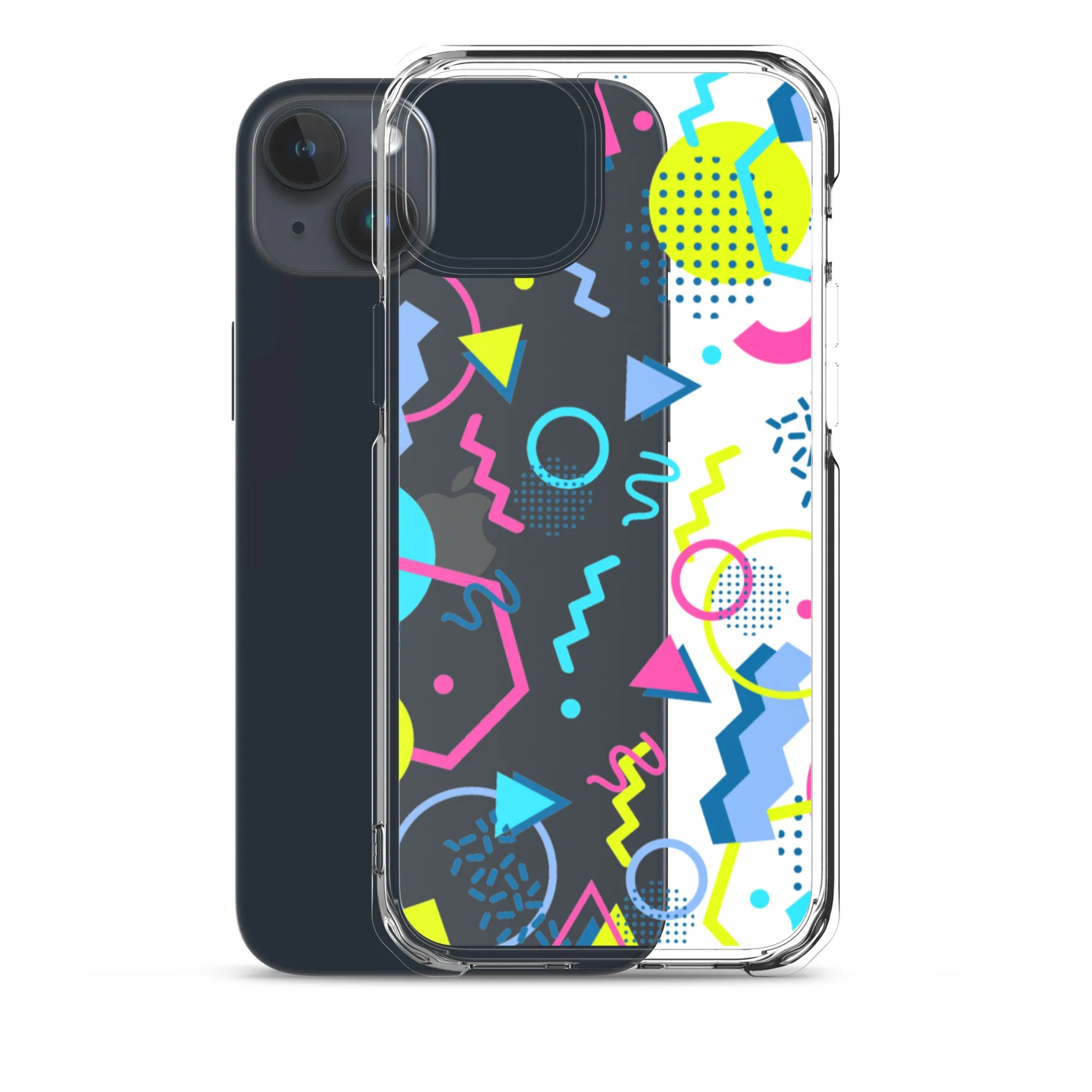 80s Geometric Colorful iPhone 15 14 13 12 Pro Max Clear Case, 1980s Pop Art Print Cute Aesthetic iPhone 11 Mini SE XS XR X 7 8 Cell Phone