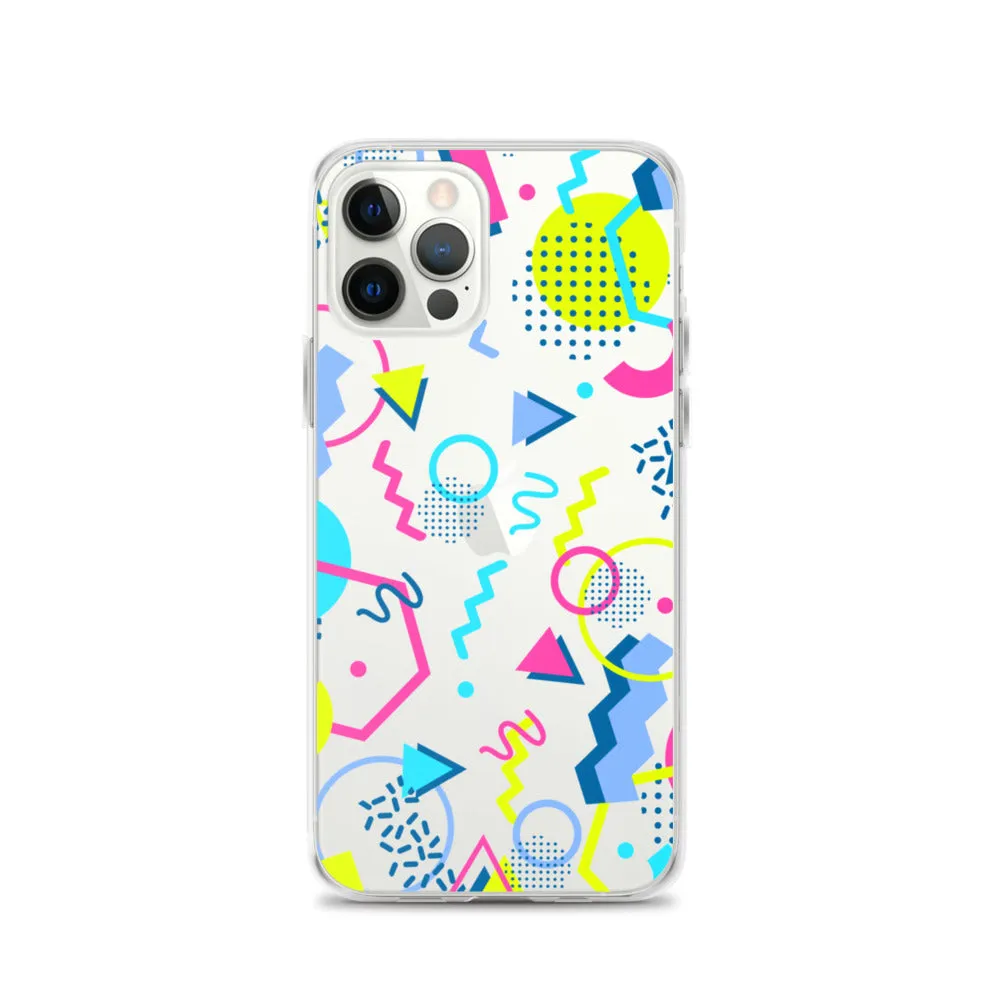 80s Geometric Colorful iPhone 15 14 13 12 Pro Max Clear Case, 1980s Pop Art Print Cute Aesthetic iPhone 11 Mini SE XS XR X 7 8 Cell Phone