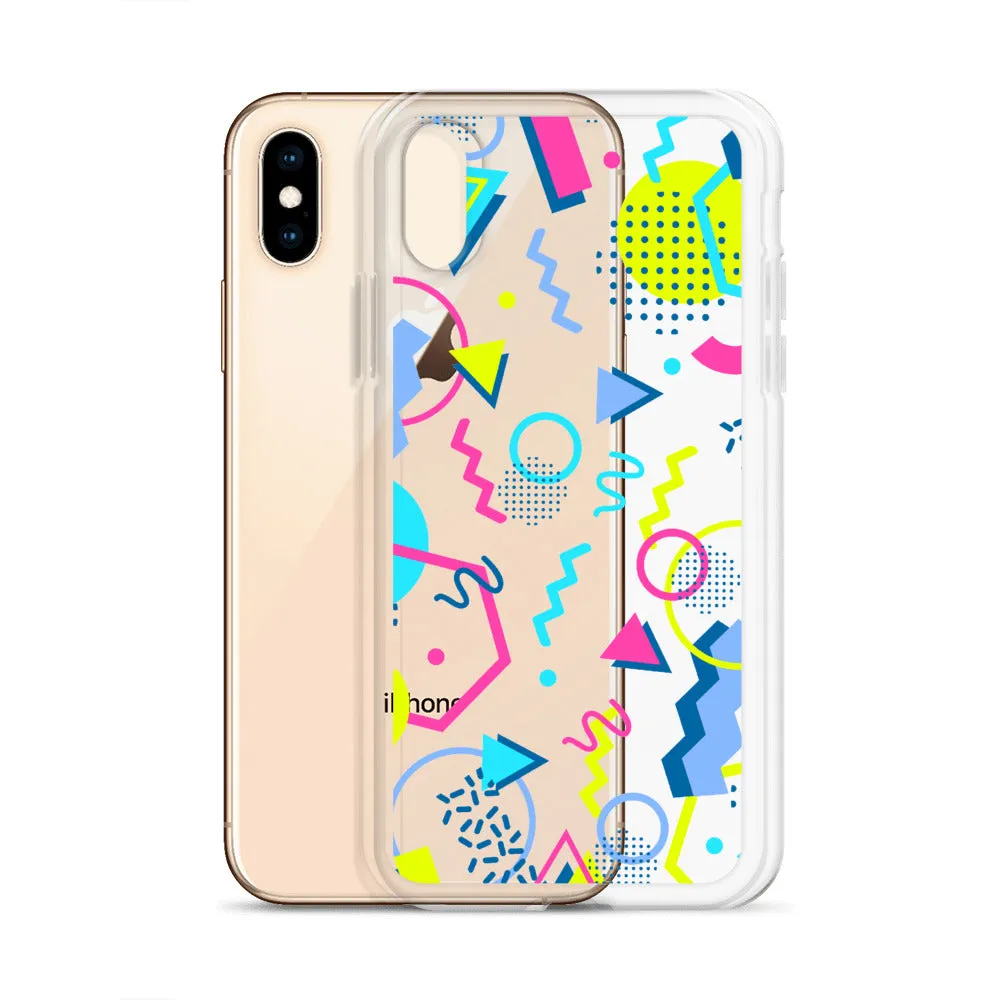 80s Geometric Colorful iPhone 15 14 13 12 Pro Max Clear Case, 1980s Pop Art Print Cute Aesthetic iPhone 11 Mini SE XS XR X 7 8 Cell Phone