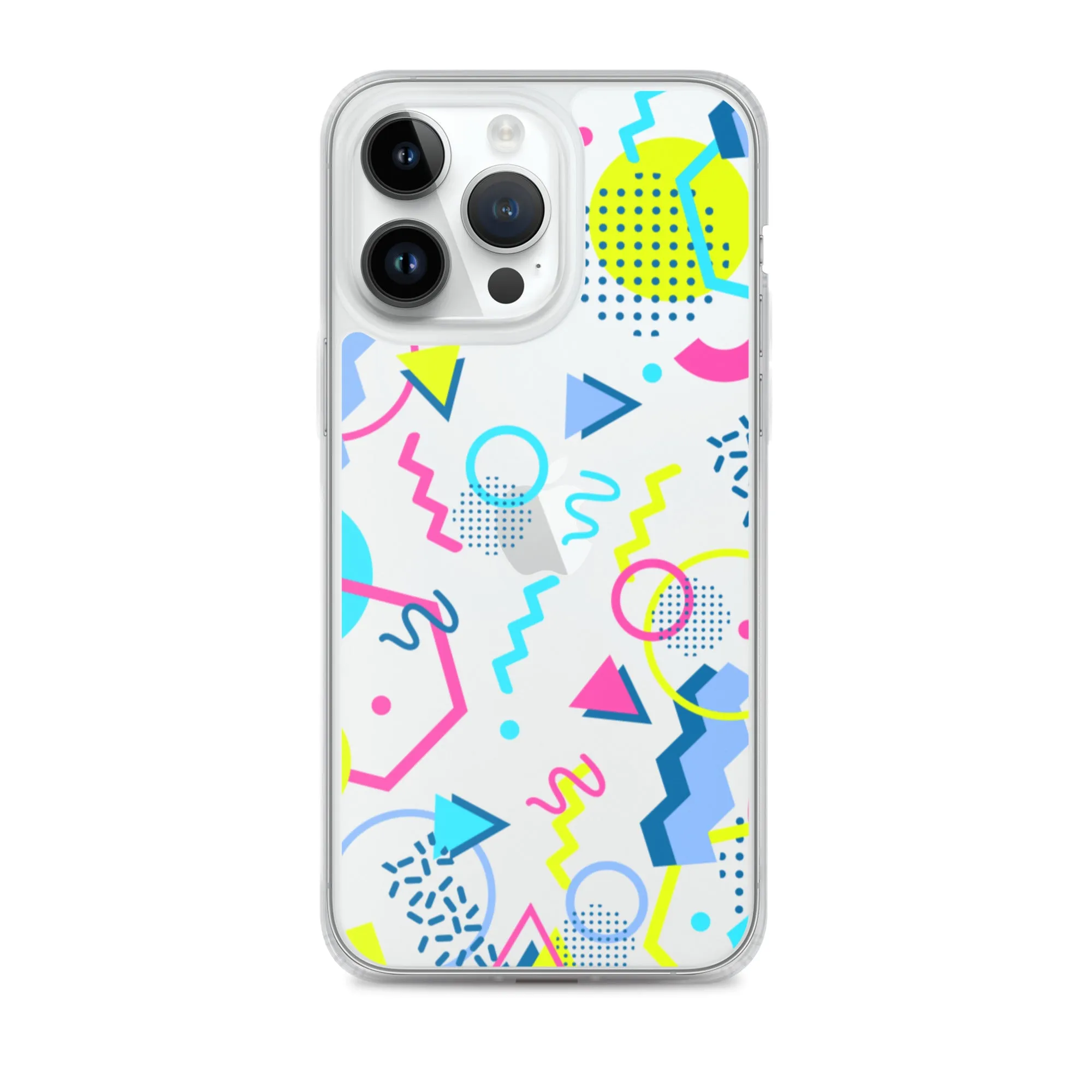 80s Geometric Colorful iPhone 15 14 13 12 Pro Max Clear Case, 1980s Pop Art Print Cute Aesthetic iPhone 11 Mini SE XS XR X 7 8 Cell Phone