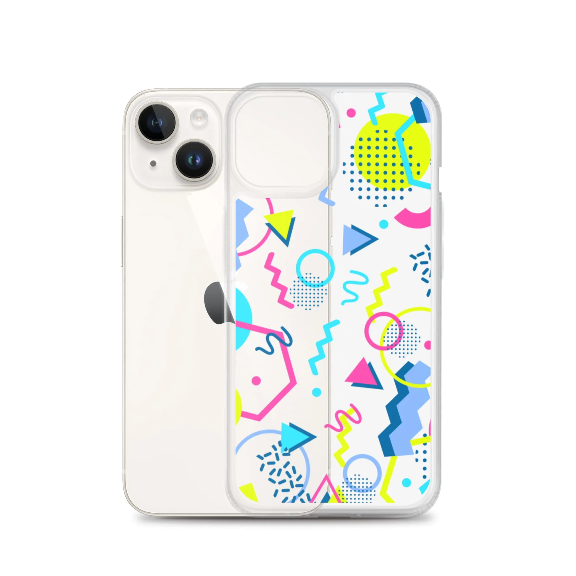 80s Geometric Colorful iPhone 15 14 13 12 Pro Max Clear Case, 1980s Pop Art Print Cute Aesthetic iPhone 11 Mini SE XS XR X 7 8 Cell Phone