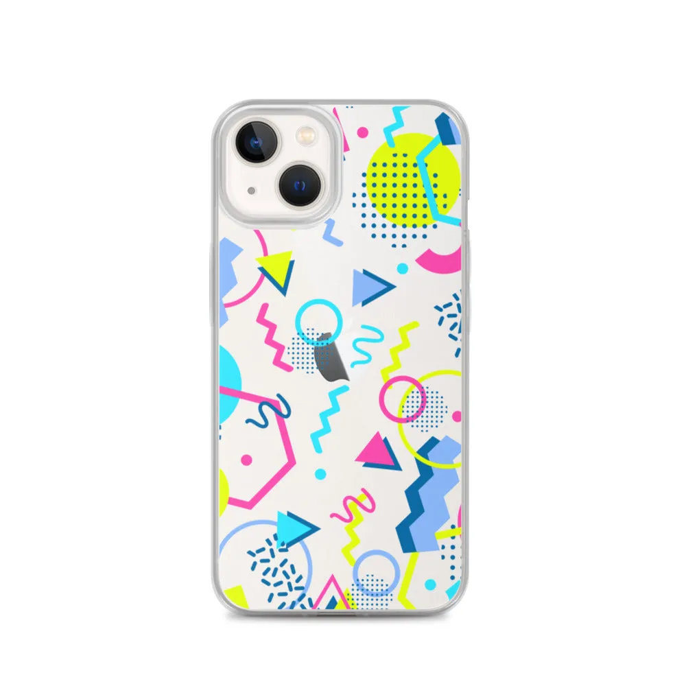 80s Geometric Colorful iPhone 15 14 13 12 Pro Max Clear Case, 1980s Pop Art Print Cute Aesthetic iPhone 11 Mini SE XS XR X 7 8 Cell Phone