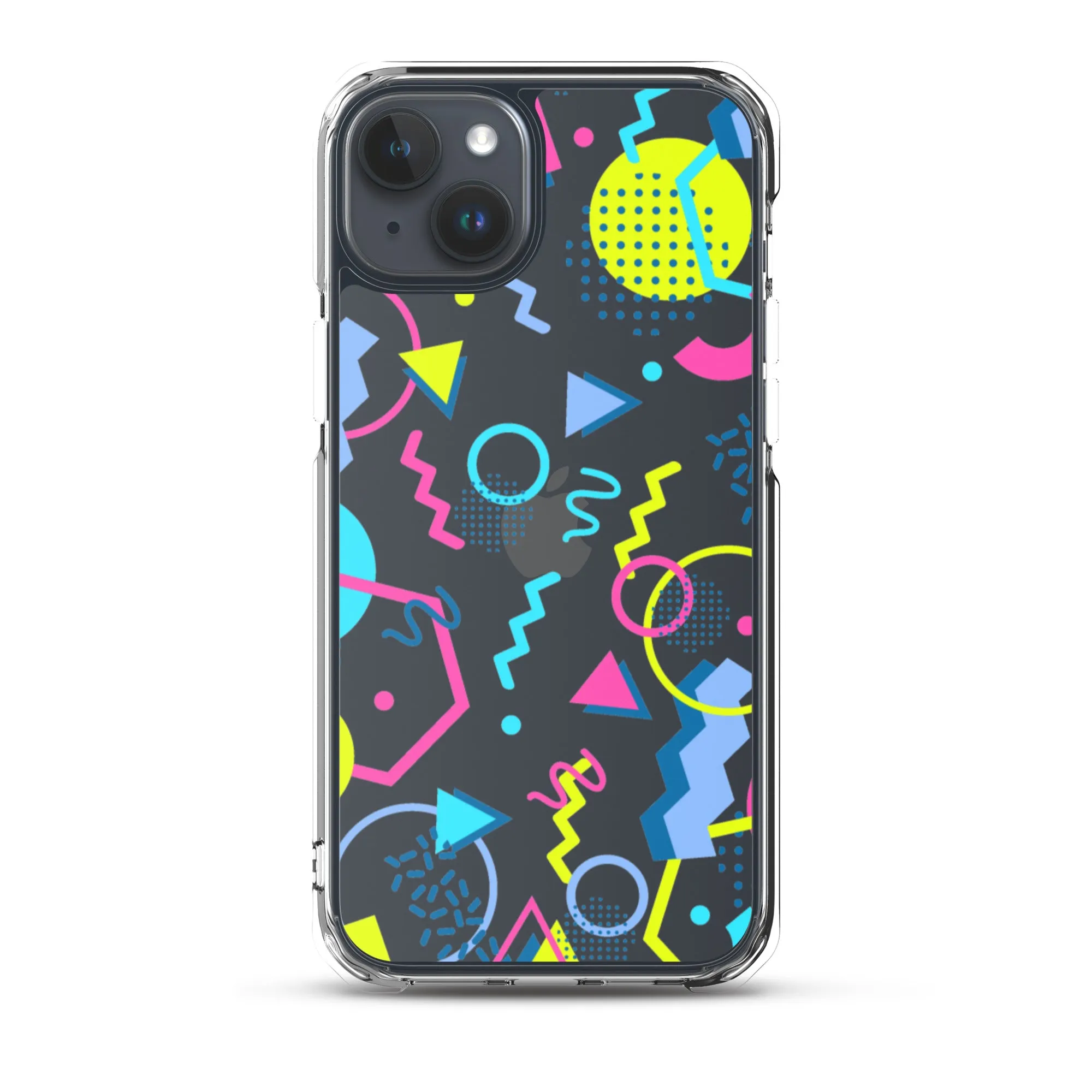 80s Geometric Colorful iPhone 15 14 13 12 Pro Max Clear Case, 1980s Pop Art Print Cute Aesthetic iPhone 11 Mini SE XS XR X 7 8 Cell Phone