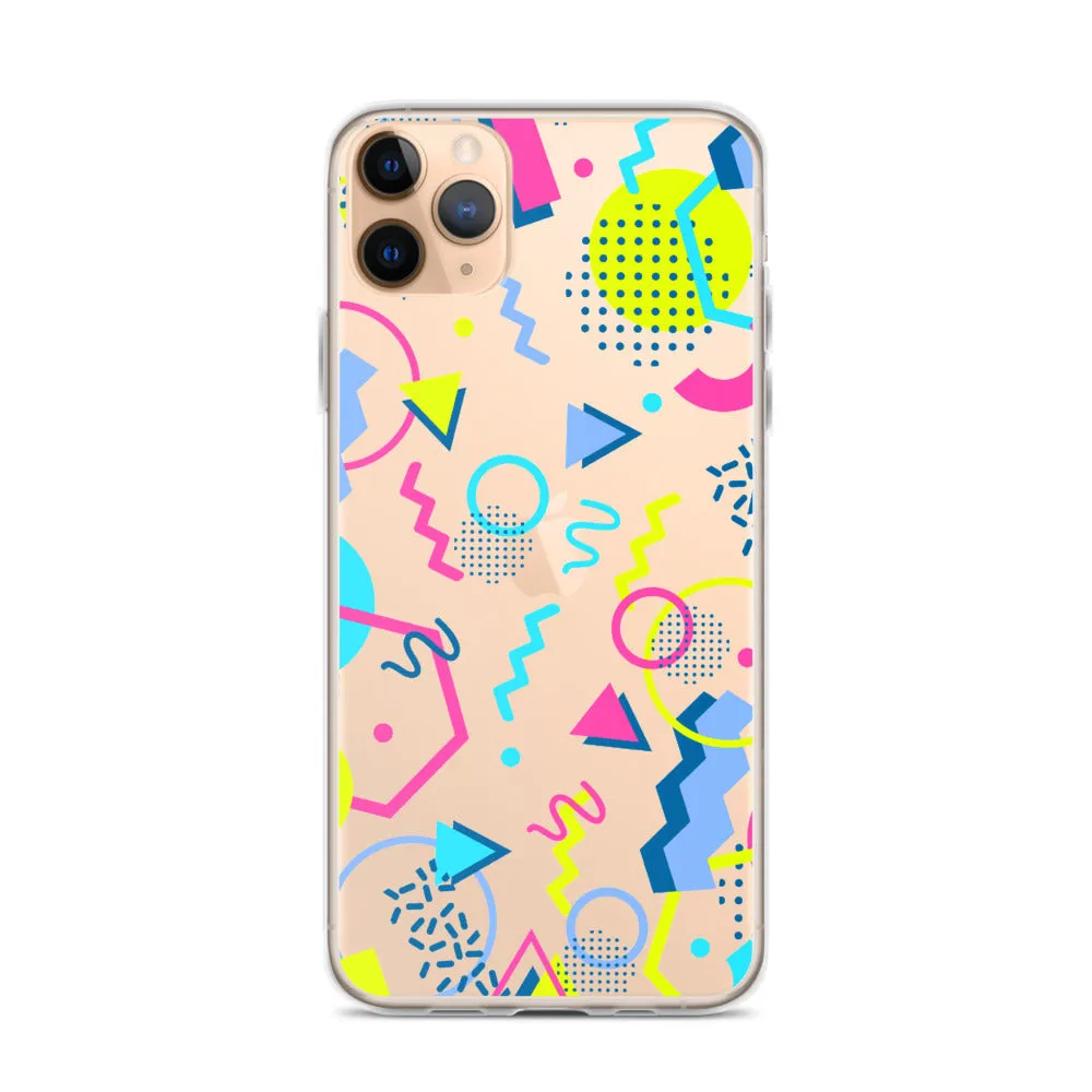 80s Geometric Colorful iPhone 15 14 13 12 Pro Max Clear Case, 1980s Pop Art Print Cute Aesthetic iPhone 11 Mini SE XS XR X 7 8 Cell Phone