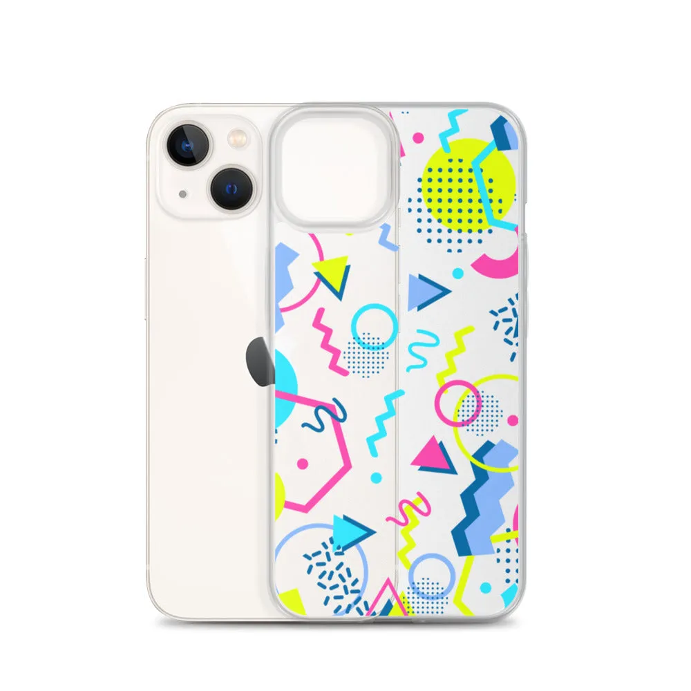 80s Geometric Colorful iPhone 15 14 13 12 Pro Max Clear Case, 1980s Pop Art Print Cute Aesthetic iPhone 11 Mini SE XS XR X 7 8 Cell Phone