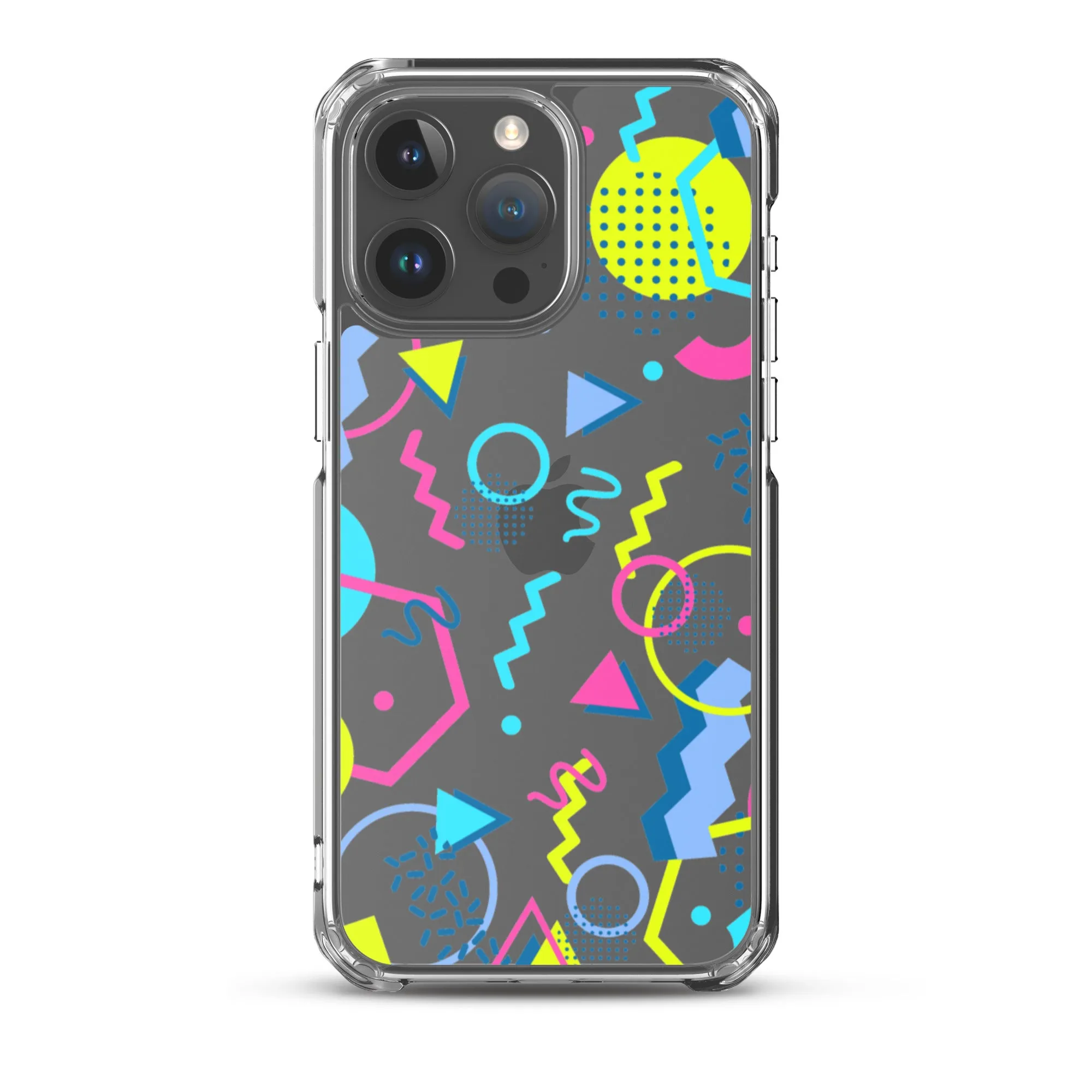 80s Geometric Colorful iPhone 15 14 13 12 Pro Max Clear Case, 1980s Pop Art Print Cute Aesthetic iPhone 11 Mini SE XS XR X 7 8 Cell Phone