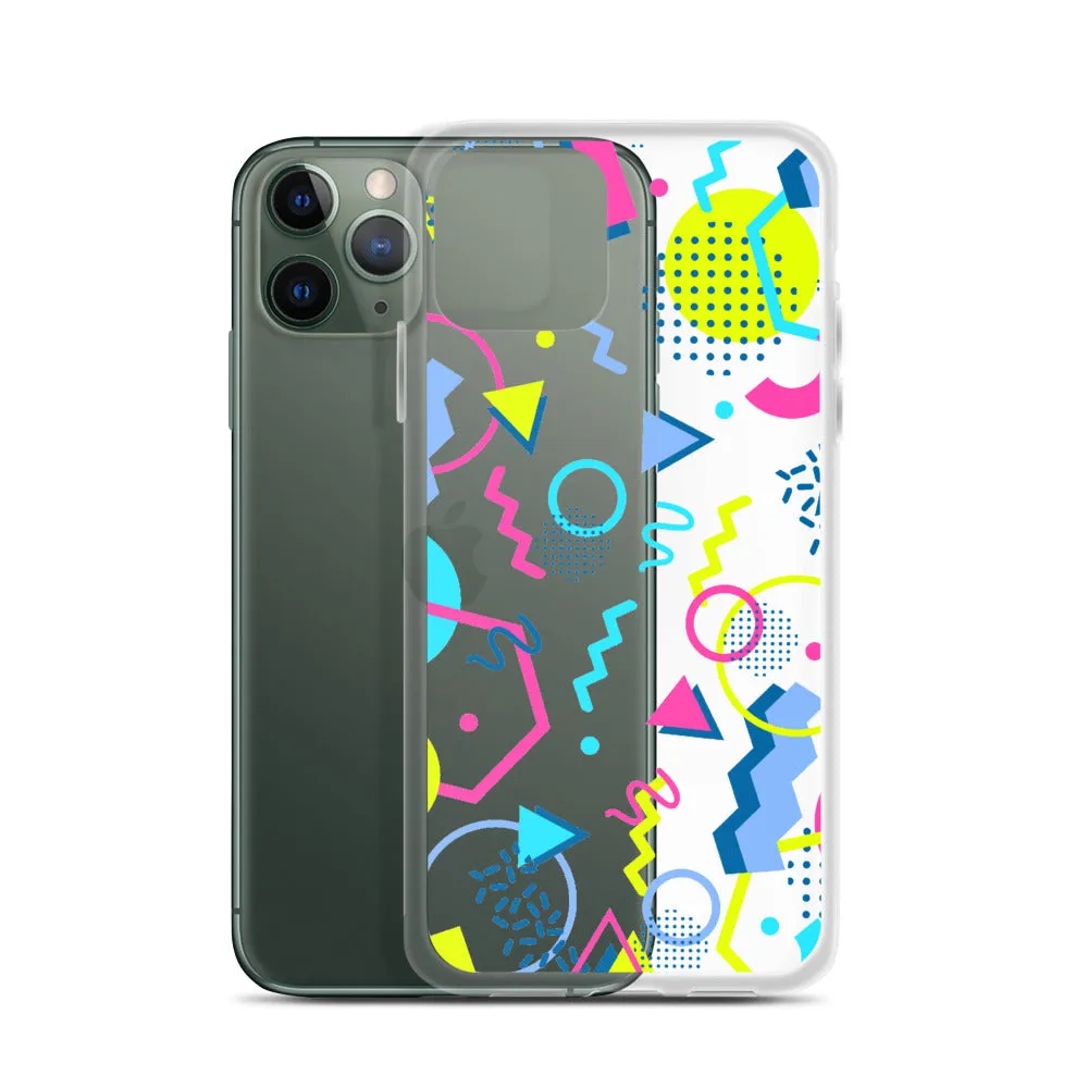 80s Geometric Colorful iPhone 15 14 13 12 Pro Max Clear Case, 1980s Pop Art Print Cute Aesthetic iPhone 11 Mini SE XS XR X 7 8 Cell Phone
