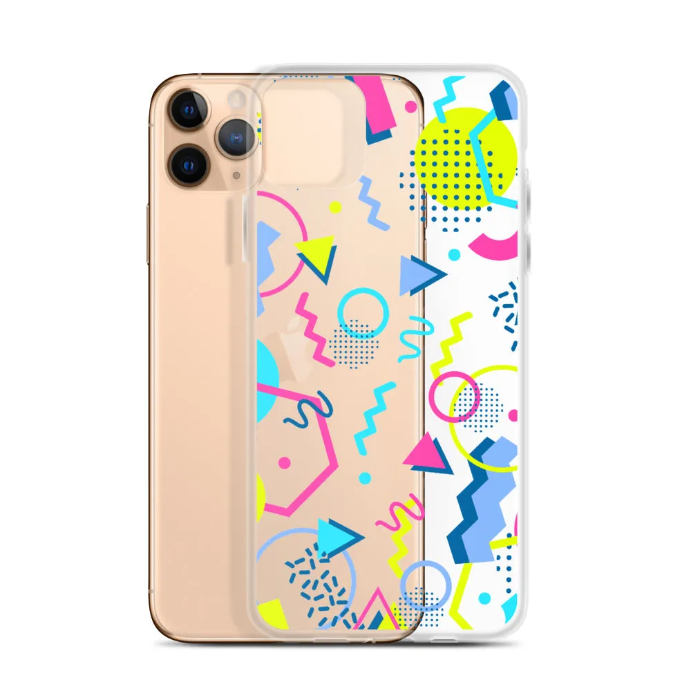 80s Geometric Colorful iPhone 15 14 13 12 Pro Max Clear Case, 1980s Pop Art Print Cute Aesthetic iPhone 11 Mini SE XS XR X 7 8 Cell Phone
