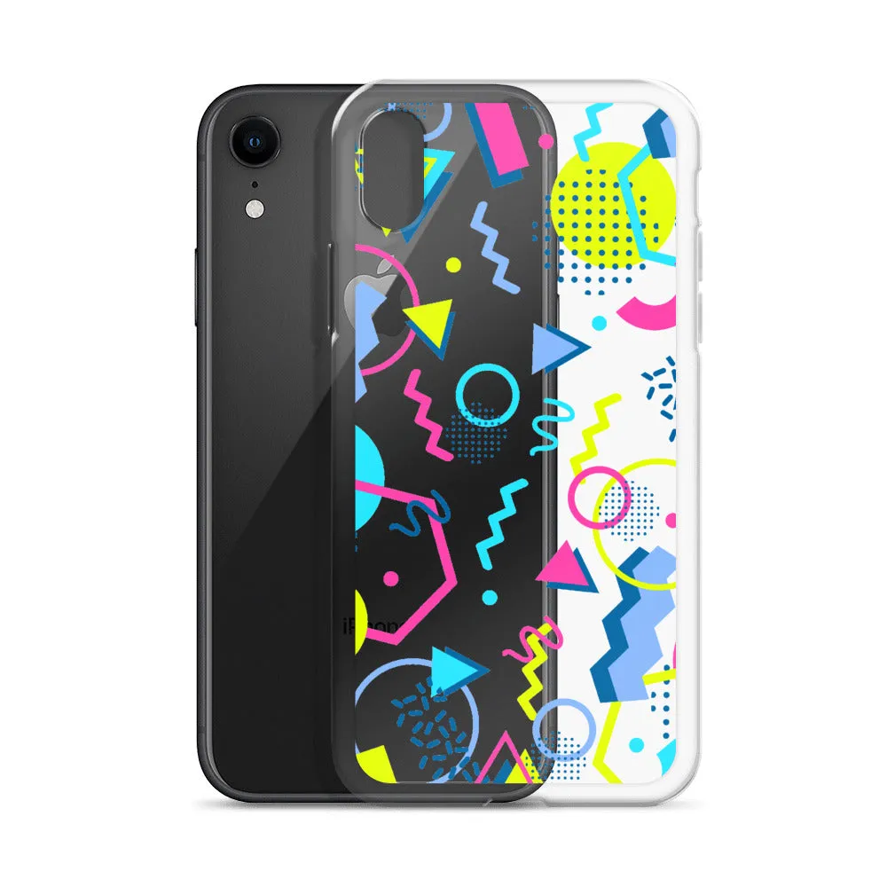 80s Geometric Colorful iPhone 15 14 13 12 Pro Max Clear Case, 1980s Pop Art Print Cute Aesthetic iPhone 11 Mini SE XS XR X 7 8 Cell Phone