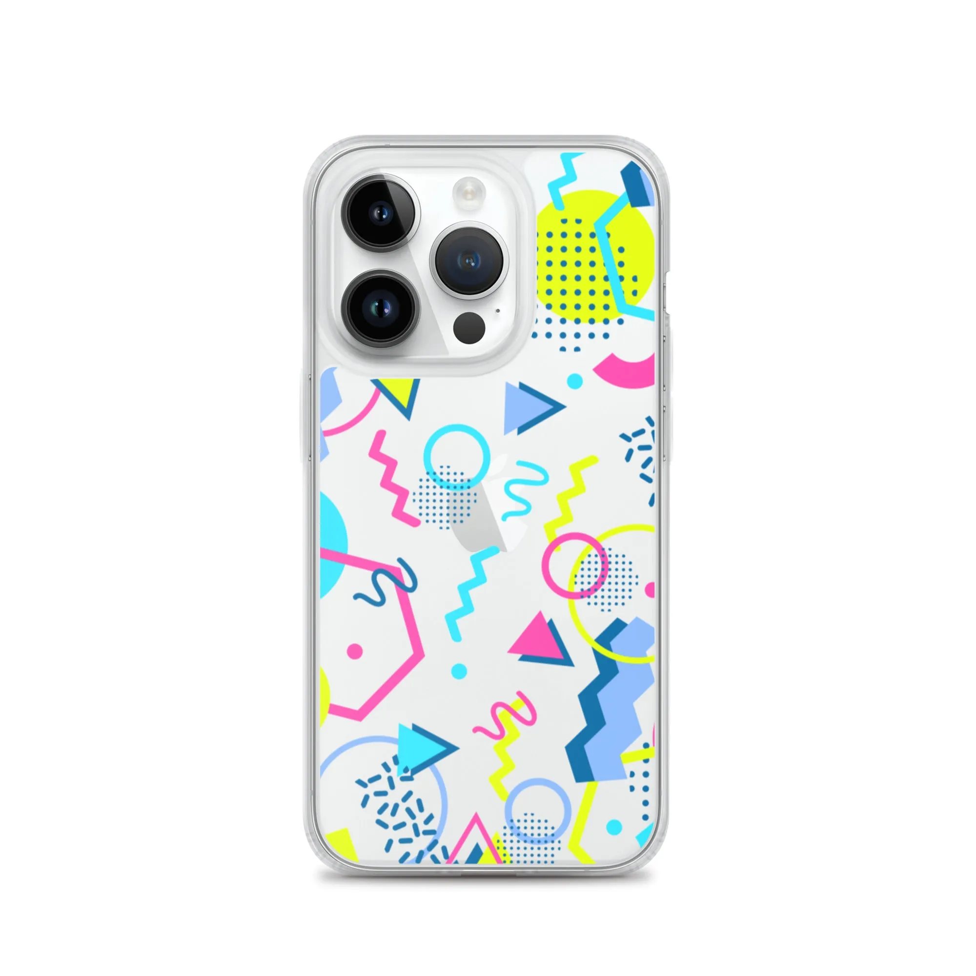 80s Geometric Colorful iPhone 15 14 13 12 Pro Max Clear Case, 1980s Pop Art Print Cute Aesthetic iPhone 11 Mini SE XS XR X 7 8 Cell Phone