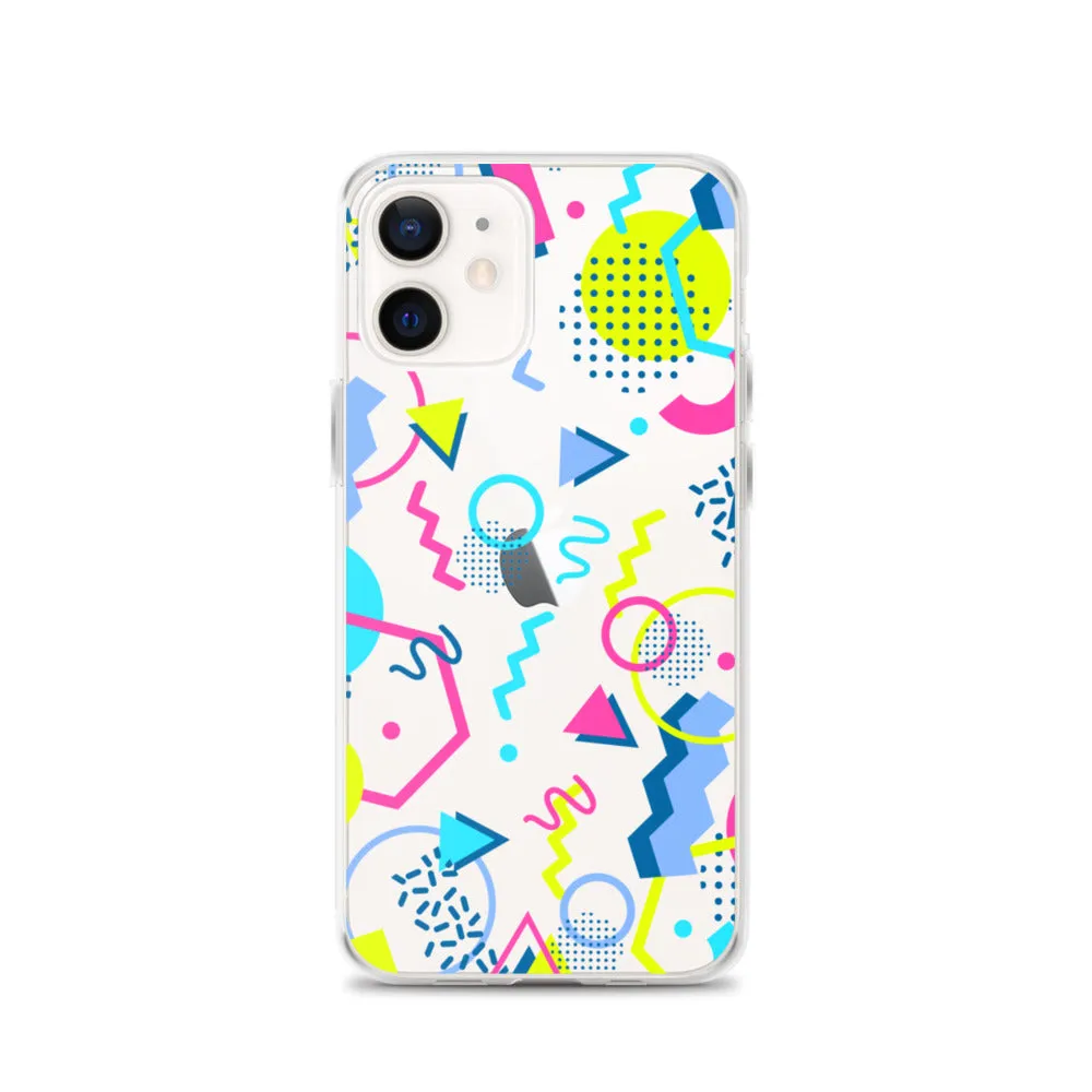 80s Geometric Colorful iPhone 15 14 13 12 Pro Max Clear Case, 1980s Pop Art Print Cute Aesthetic iPhone 11 Mini SE XS XR X 7 8 Cell Phone