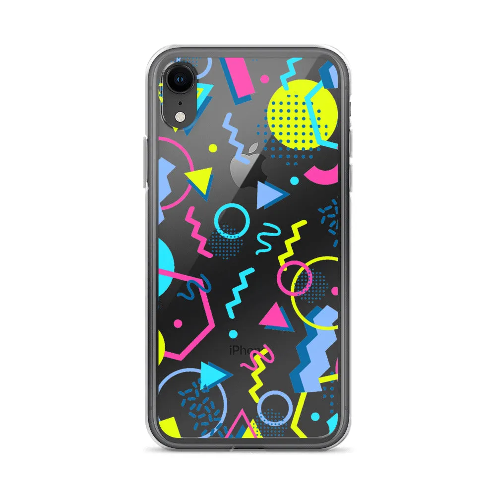 80s Geometric Colorful iPhone 15 14 13 12 Pro Max Clear Case, 1980s Pop Art Print Cute Aesthetic iPhone 11 Mini SE XS XR X 7 8 Cell Phone