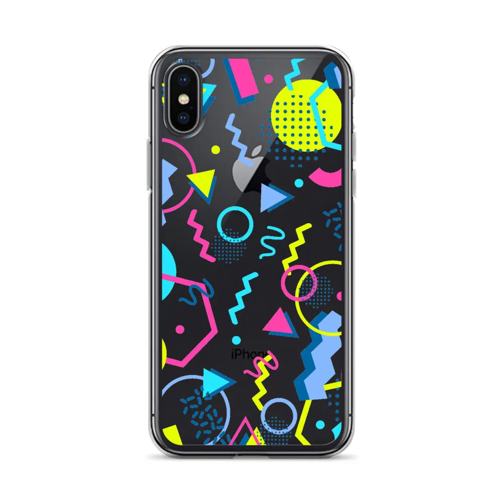80s Geometric Colorful iPhone 15 14 13 12 Pro Max Clear Case, 1980s Pop Art Print Cute Aesthetic iPhone 11 Mini SE XS XR X 7 8 Cell Phone