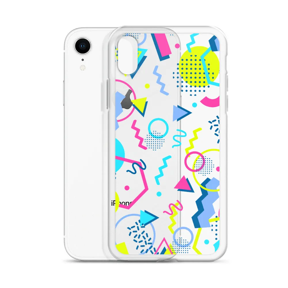 80s Geometric Colorful iPhone 15 14 13 12 Pro Max Clear Case, 1980s Pop Art Print Cute Aesthetic iPhone 11 Mini SE XS XR X 7 8 Cell Phone