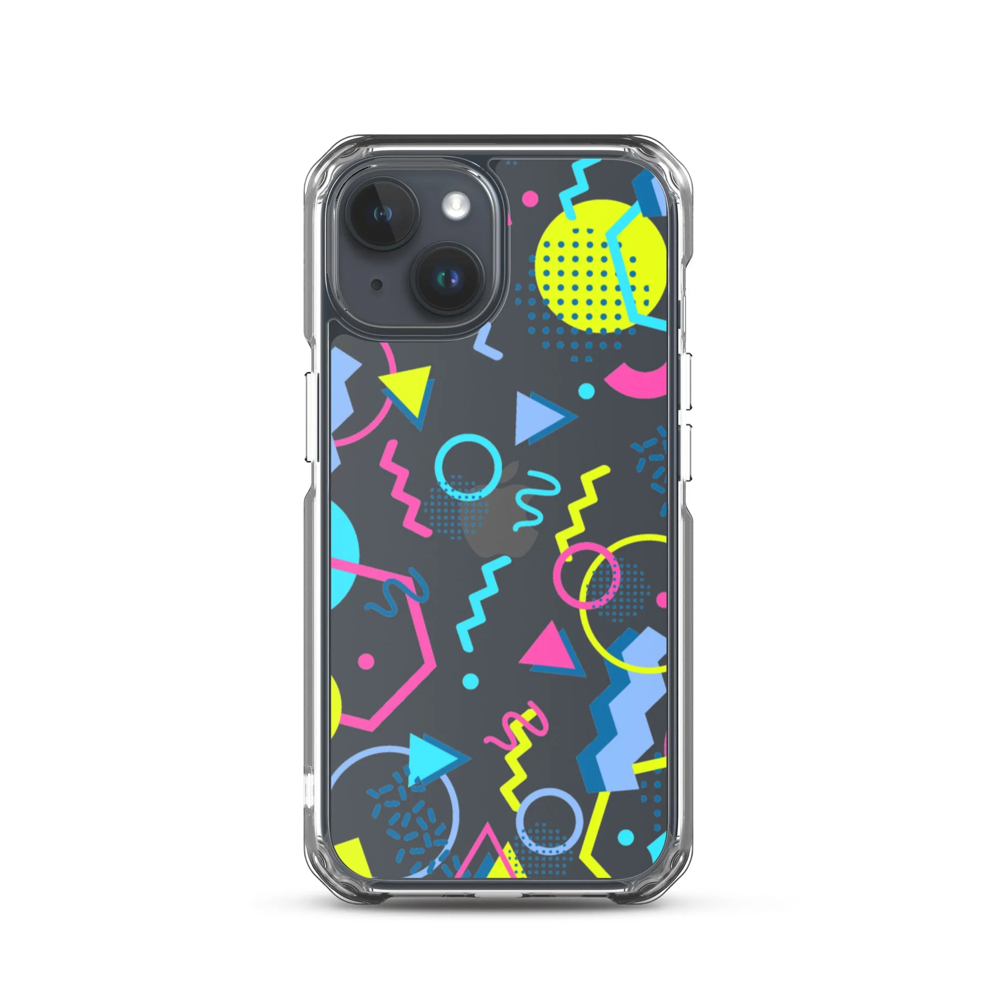 80s Geometric Colorful iPhone 15 14 13 12 Pro Max Clear Case, 1980s Pop Art Print Cute Aesthetic iPhone 11 Mini SE XS XR X 7 8 Cell Phone