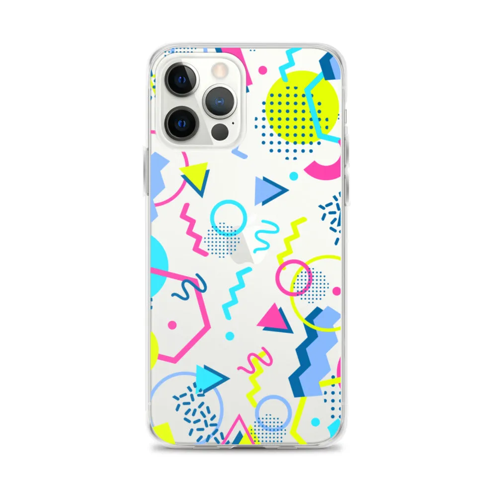 80s Geometric Colorful iPhone 15 14 13 12 Pro Max Clear Case, 1980s Pop Art Print Cute Aesthetic iPhone 11 Mini SE XS XR X 7 8 Cell Phone