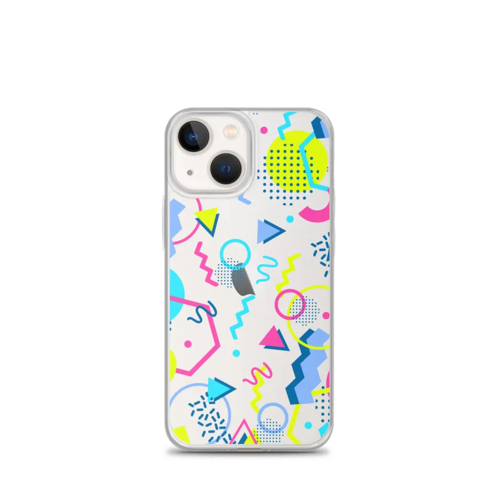 80s Geometric Colorful iPhone 15 14 13 12 Pro Max Clear Case, 1980s Pop Art Print Cute Aesthetic iPhone 11 Mini SE XS XR X 7 8 Cell Phone